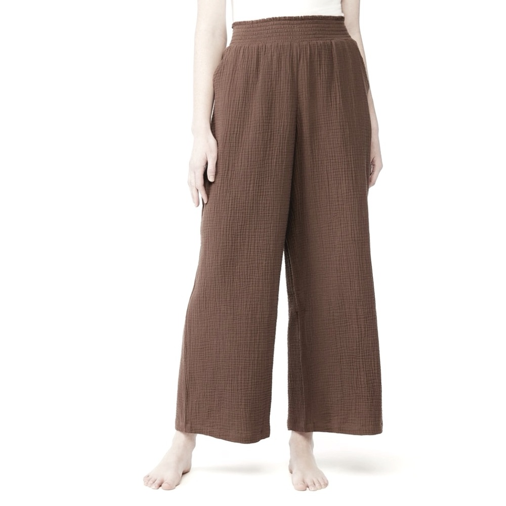 JOYSPUN Women’s Gauze Chocolate Brown Smocked Waist Sleep Pants Size M